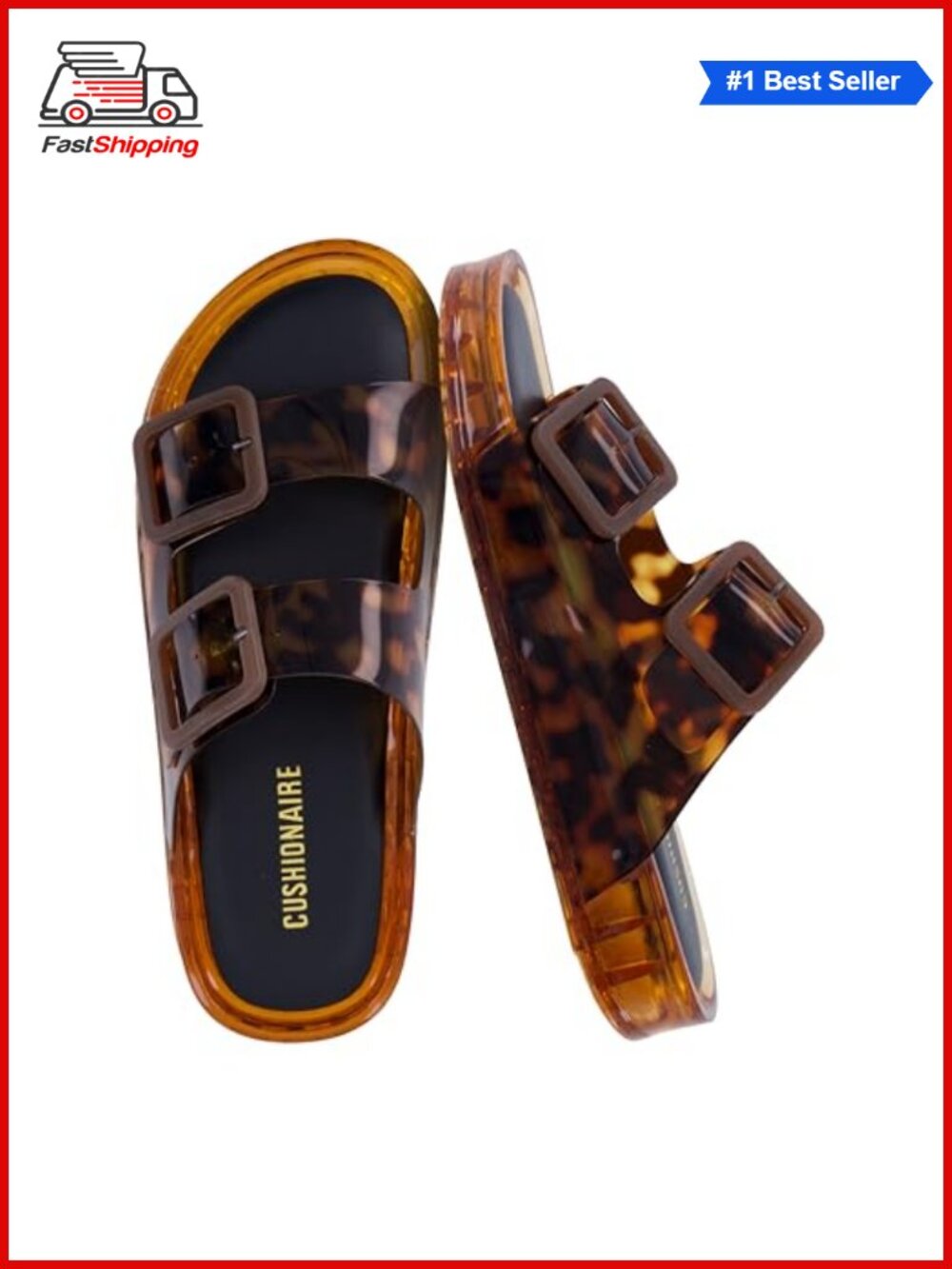 CUSHIONAIRE Pool Slides Jelly Upper Double Buckle Water Resistant Sandals